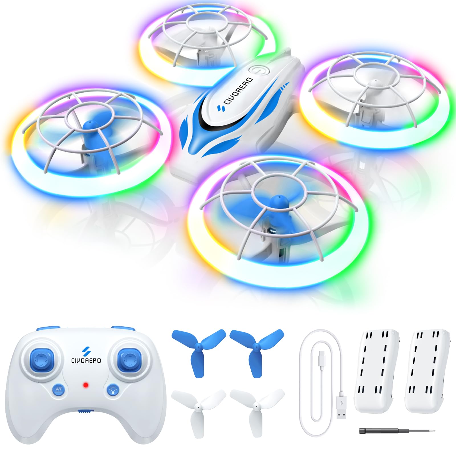 S60 Drone for Kids - RC Quadcopter with LED Lights, 2 Batteries, Altitude Hold a
