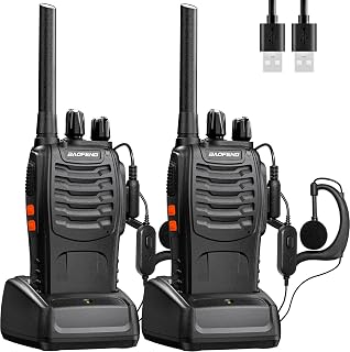 BaoFeng Walkie Talkies 2Pcs PMR446 Two-Way Radios Set Rechargeable Long Range Interphone Portable Professional Intercoms 16 Channels Walky Talky for Adults,Earpieces Battery and Charger included