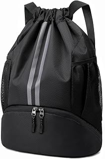 Sioloc Waterproof Drawstring Backpack for Gym & Swim – Lightweight Sports Bag with Shoe Compartment, Large Capacity, Wet/Dry Pockets (Men & Women)