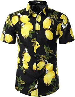JOGAL Men's Cotton Hawaiian Shirt Short Sleeve Button Down Fruit Shirts