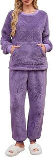 UMIPUBO Pyjamas Women Winter Fleece Set Super Soft Warm Long Pajamas Two Piece Sleep Clothes Long Sleeve Home Warm Pullover and Fleece Pants with Pocket