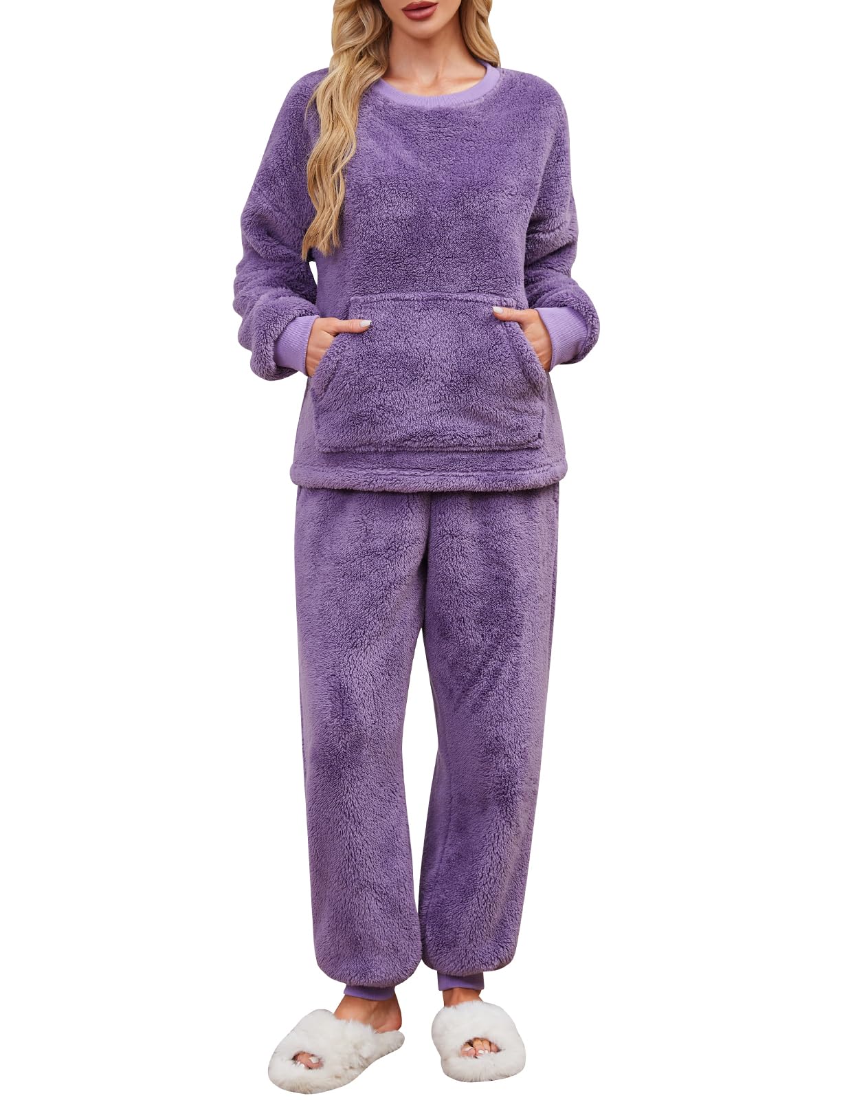 UMIPUBO Pyjamas Women Winter Fleece Set Super Soft Warm Long Pajamas Two Piece S