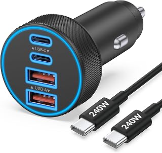 for iPhone 18 17 16 Car Charger Fast Charging, 90W 4-Port USB C Car Charger | Cigarette Lighter Adapter with 240W 3FT USB-C Cable, for iPhone Duo/18/18 Pro/18 Pro Max/17/17 Pro Max/16/15, iPad, Android
