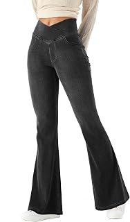 LaiEr Women's Bootcut Jeans V Crossover High Waist Pull on Casual with Belly Control Skinny Yoga Pants,High Elasticity Denim Soft Fabric,Bell Fitness Pants