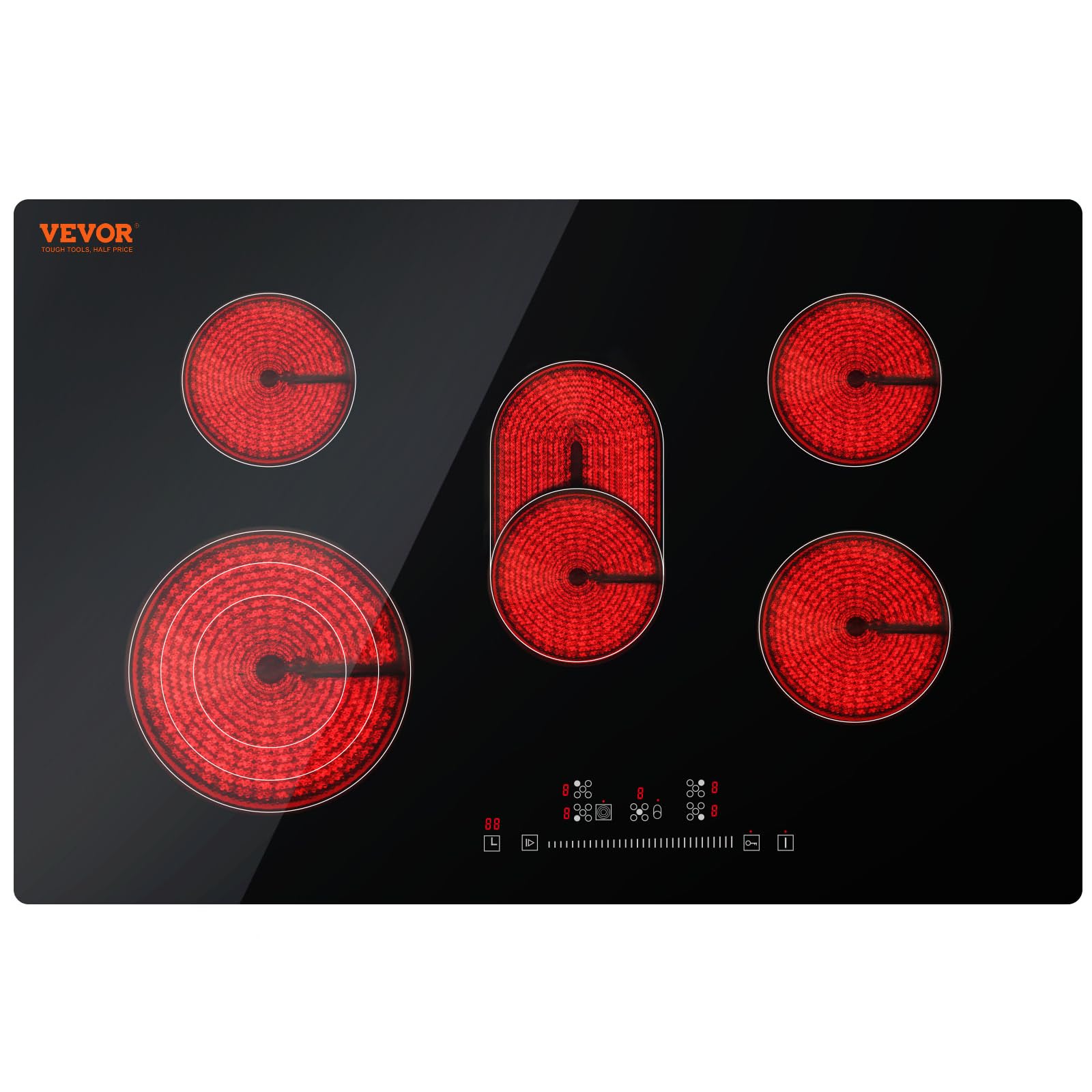 VEVOR Built in Electric Stove Top, 30inch 5 Burners,8600W Glass Radiant Cooktop 