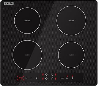 Empava 24 Inch Electric Induction Cooktop, 4 Burner Built-In Smooth Glass Stove Top with Power Boost, Touch Control, Timer, Child Lock, Residual Heat Indicator, Hardwired