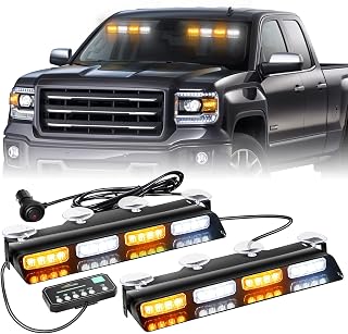 XRIDONSEN 2x 14 inch Dash Strobe Lights, Amber White Windshield Lights | 2 in 1 Interior Flashing Front/Rear Window Light Bar for Tow/Plow Trucks Construction Vehicles