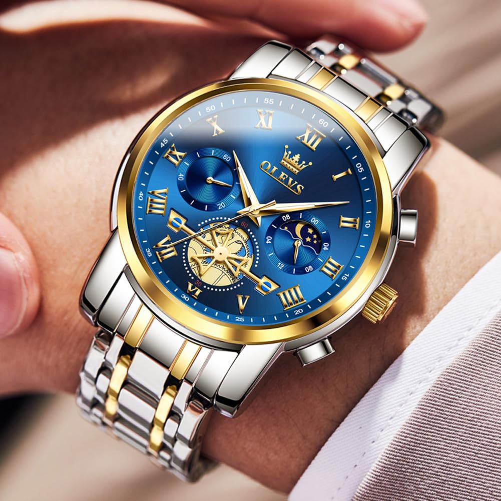 OLEVS Gold Watches for Men Luxury Wrist Dress Waterproof Big Face Watch Elegant 