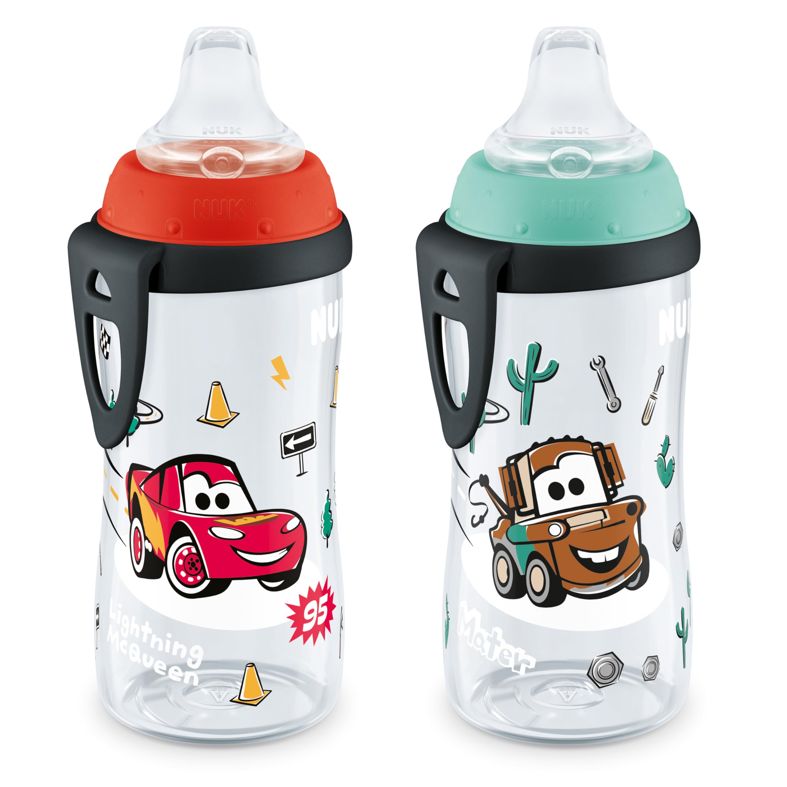 NUK First Choice Active Cup 2.0, 10oz, 2-Pack, Disney Cars | 8+ Months, Spill-Pr