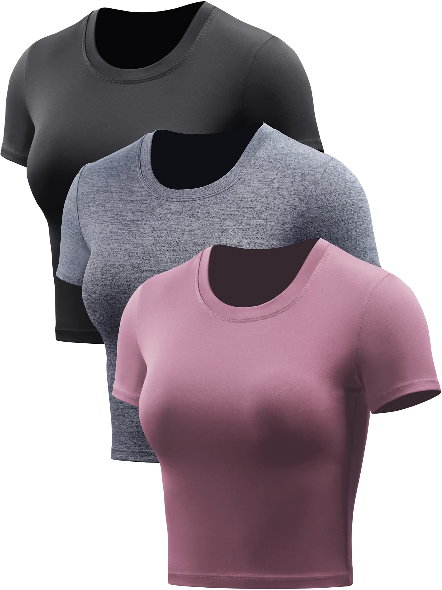CADMUS Women's Dry Fit Crop Top Yoga Short Sleeve Shirts Crew Neck Athletic Runn