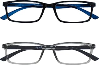 OPULIZE See - Blue Light Glasses Pack of 2 Narrow Frames Spring Hinges Improves Sleep Games Computer Black Grey Men Women BB9-17 +0.00
