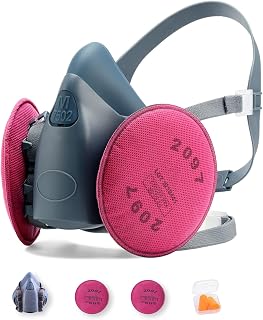 RANKSING Reusable Half Facepiece Shield 7502 Face Cover with Filters to Against Dust, Fumes, Asbestos while Painting, Spraying, Sanding, Welding, Construct, DIY and Other Worker PPE