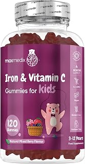 Iron Gummies for Kids - 4 Months Supply - 120 Gummies - with Vitamin C
