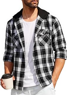 SwissWell Men's Shirt Flannel Sweatshirts Men's Plaid Shirt Long Sleeve Casual Hooded Shirt M-3XL