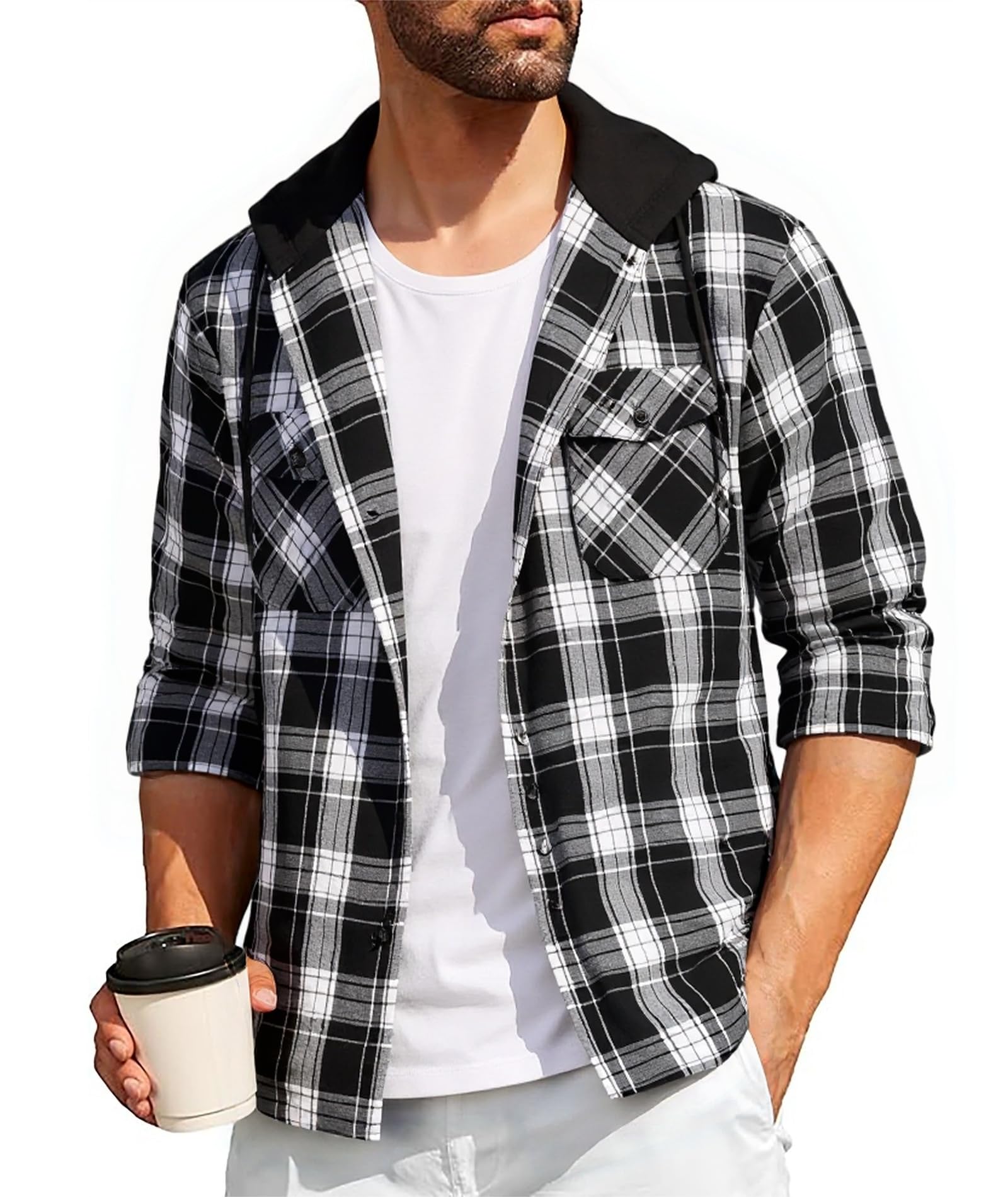 SwissWell Men's Shirt Flannel Sweatshirts Men's Plaid Shirt Long Sleeve Casual H