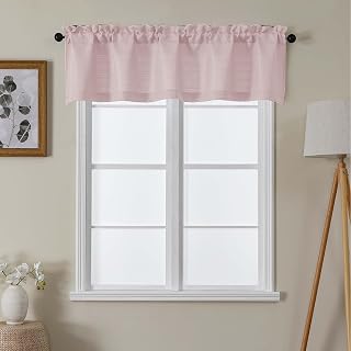 Lecloud Blush Pink Valances for Windows 1 Piece, Faux Linen Textured Kitchen Curtains, Short Curtain with Dual Rod Pocket, Window Valance Small Curtain for Bedroom Basement Laundry, 60" W x 14" L