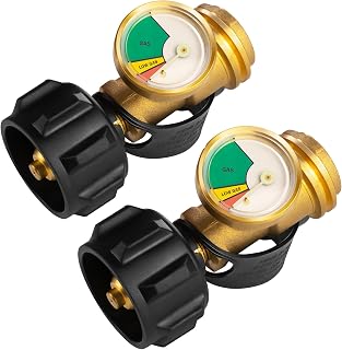 Propane Tank Gauge Level Indicator Leak Detector for 5-40 lb Tanks 2 Pack | Color coded universal QCC1 Type 1 propane gauge level indicator for BBQ gas grill RV camper cylinder and 5-40 lb LP tanks