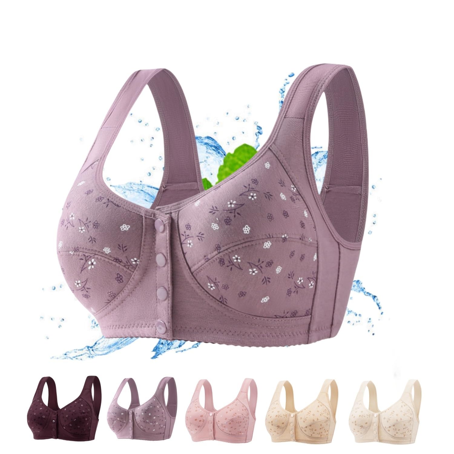 Daisy Bras for Older Women, Comfortable Convenient Front Close Button Cotton Bra
