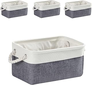 Mangata Fabric Storage Box set of 4, Foldable Fabric Storage Baskets with Handles for Cupboards, Wardrobe, Shelves, Bathroom, Clothes, Toys, Towel (Medium, Cold Grey White)