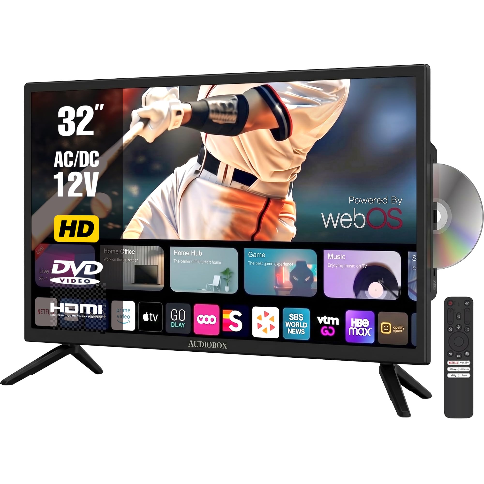 Audiobox Smart TV with Built-in DVD Player, LED HDTV, 24-Inch | webOS Hub, Dual-