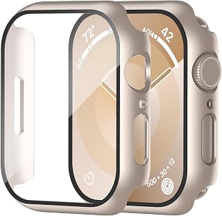 Smiling 2 Pack Case Compatible with Apple Watch Series 9 (2023)/Series 8 /Series 7 45mm with Tempered Glass Screen Protector, Hard PC Case Overall Protective Cover- Starlight