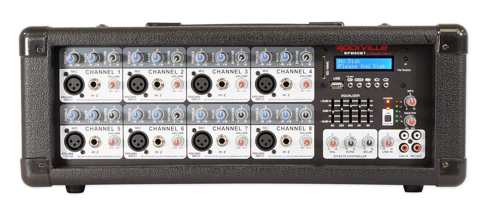 Rockville RPM80BT Powered 8-Channel Mixer/Amplifier with Bluetooth, EQ | 2400W P