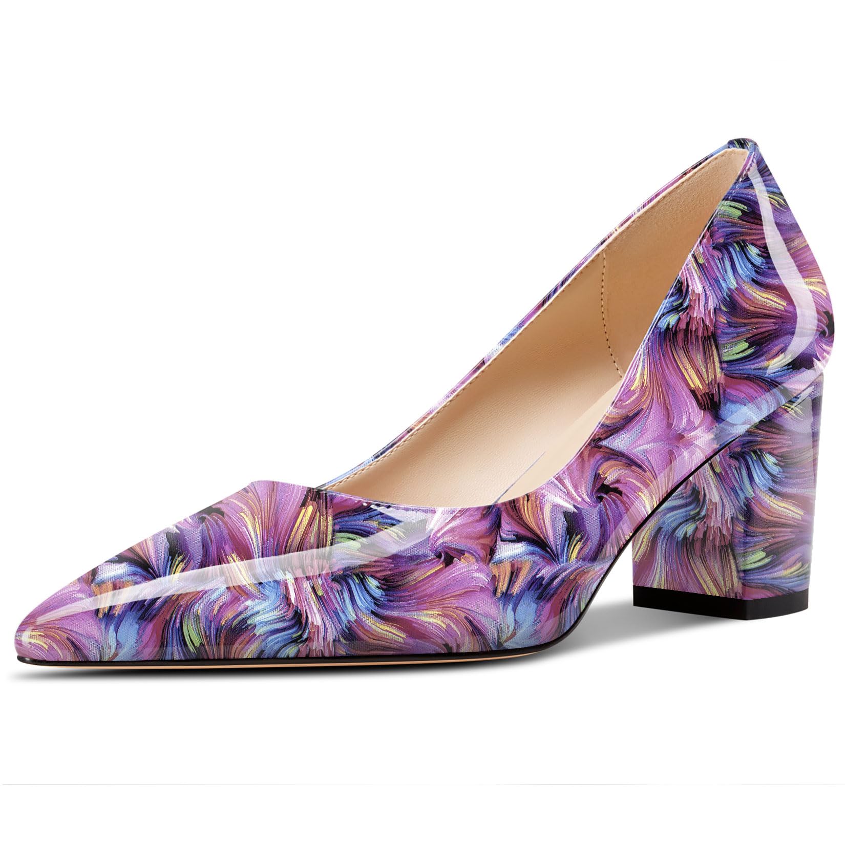 Aachcol Escarpins à enfiler en cuir verni à bout pointu pour femme - 6,1 cm