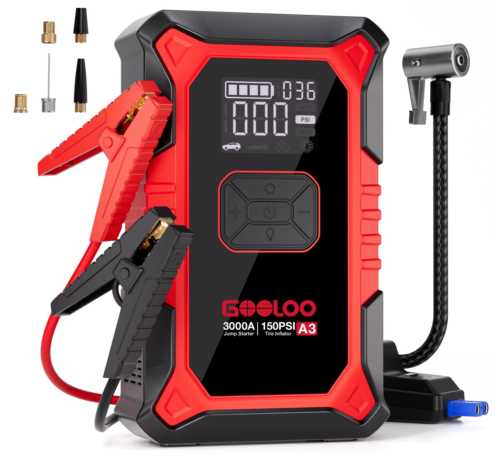 GOOLOO A3 12V 3000A Portable Jump Starter with Air Compressor | Supersafe Car Ba