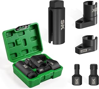 SK 5-Piece O2 Sensor Socket Thread Chaser Set,3/8" 1/2" Drive x 7/8" 22mm | Oxygen Sensor Wrench, Offset Oxygen Sensor Removal Tool, Automotive Kit for Easy Removal, Installation &amp; Repair
