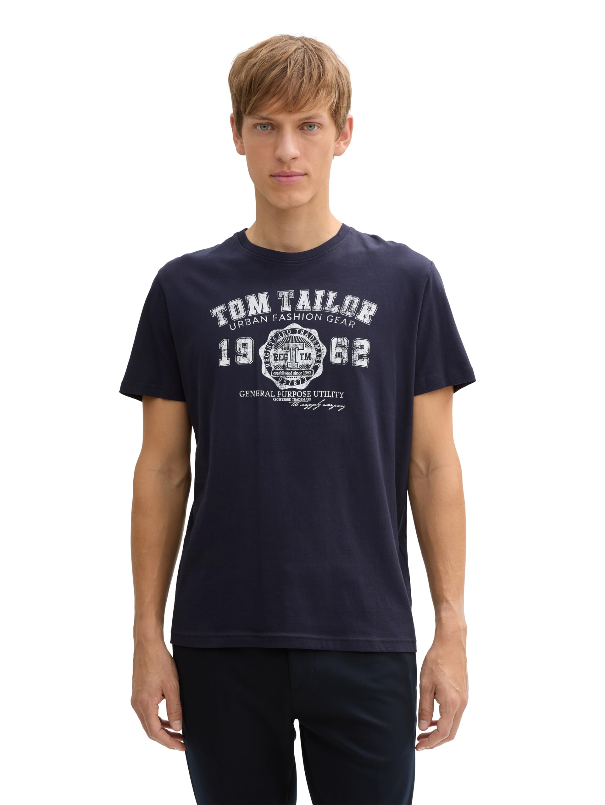 Tom Tailor Logo - T-shirt - Asymmetrical - Printed - Short Sleeve - Men
