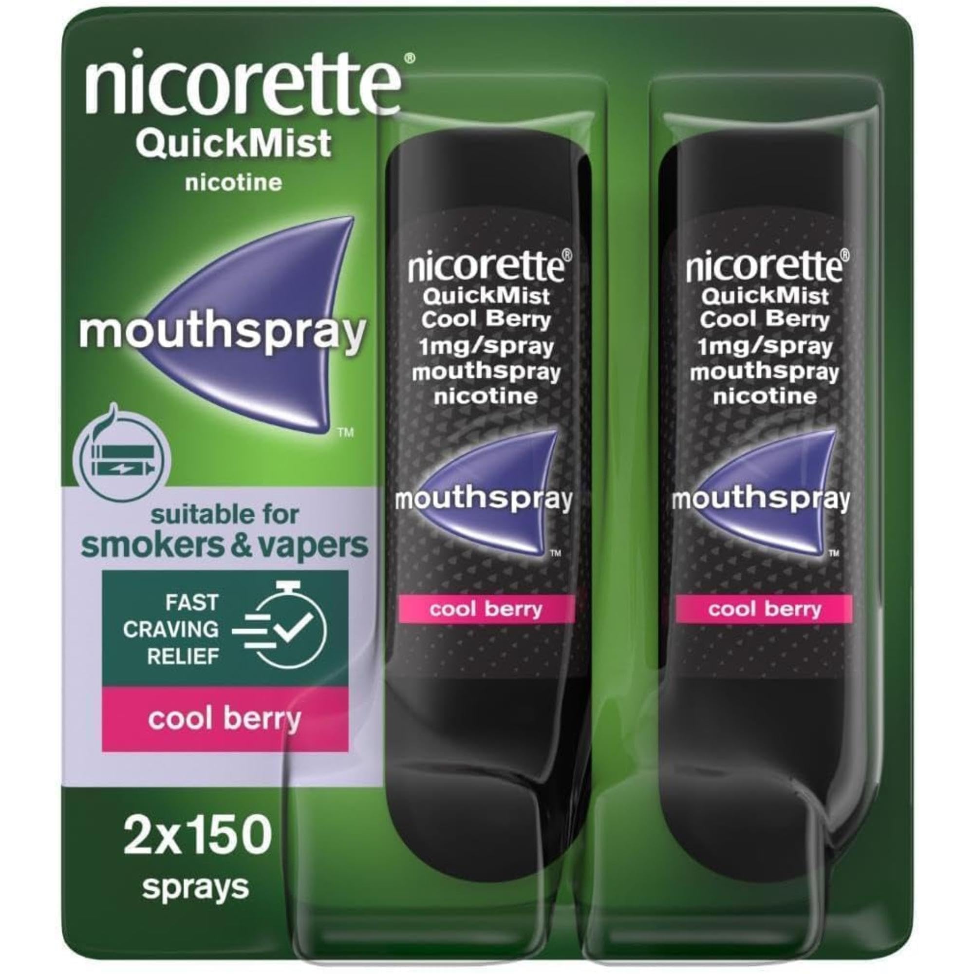 Nicorette QuickMist Mouthspray, Cool Berry (2 x 150 Sprays) Smoking or Vaping Ce