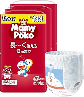 [Pants M Size] Mummy Poco Large and Long Pants, Doraemon Diapers, 13.0 - 28.7 lbs (6 - 13 kg), 144 Pieces (Amazon.co.jp Exclusive)