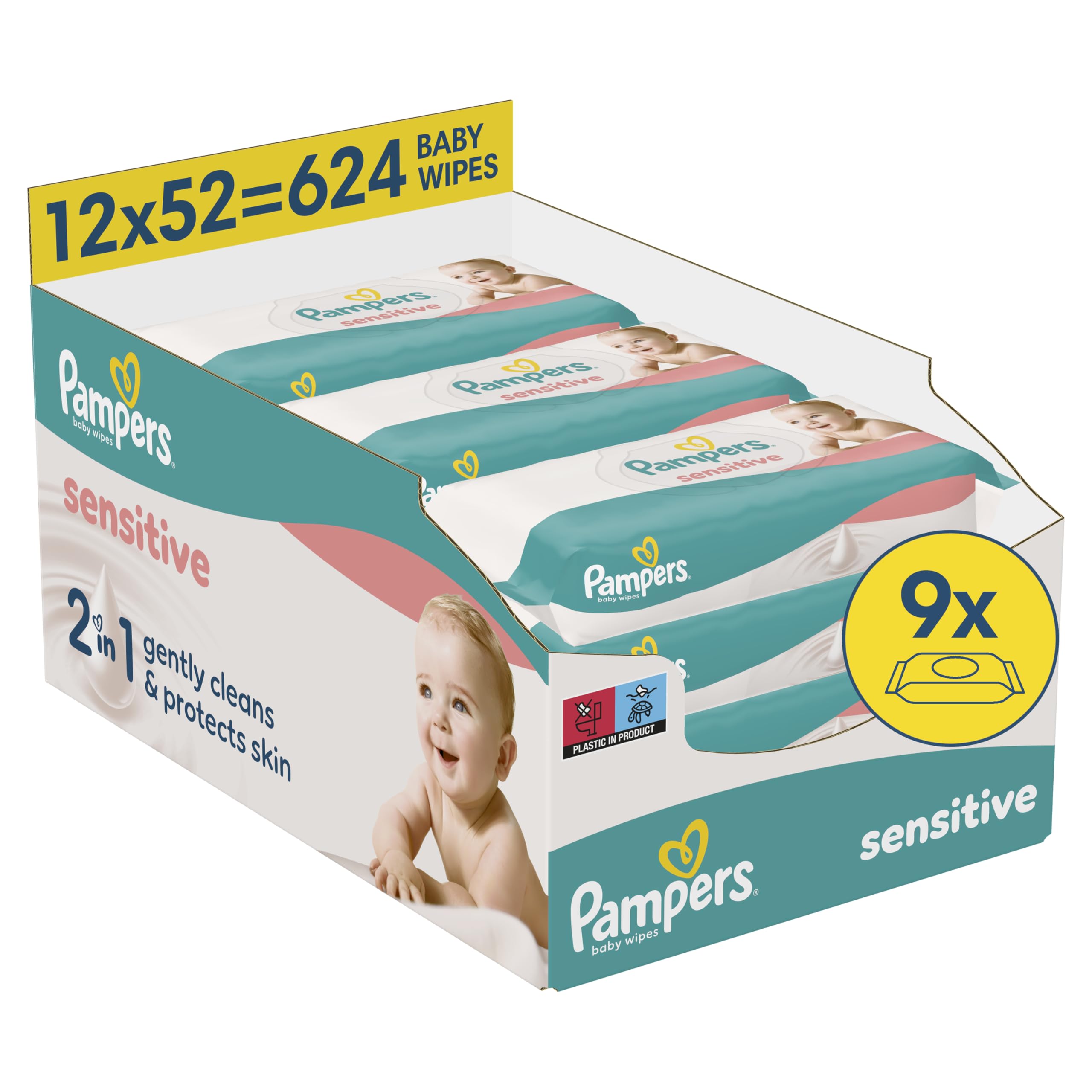 Pampers Baby Wet Wipes, 9 Packs of 80 = 720 Baby Wet Wipes, 2 in 1, Gentle Clean