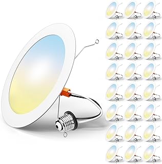 FREELICHT 24 Pack Retrofit LED Recessed Lighting 6 Inch, 5CCT, White | 2700K/3000K/4000K/5000K/6000K Selectable, Dimmable Flat Can Lights, 1000LM Brightness, 10W, IC & Damp Rated, ETL & FCC