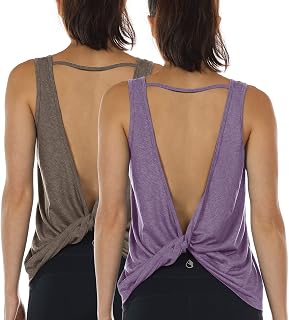 icyzone Women's Backless Gym Tank Top, Breathable and Comfortable Loose Tank Top for Training, Running, Fitness