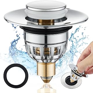 Tomario Sink Plugs Bathroom Plug, Stainless Steel Bathroom Basin Plug Pop Up Plugs for Wash Basin, Push-Type Sink Plug Replacement Bath Drainer Filter Plug with Bounce Core for 34-40mm Drain Hole
