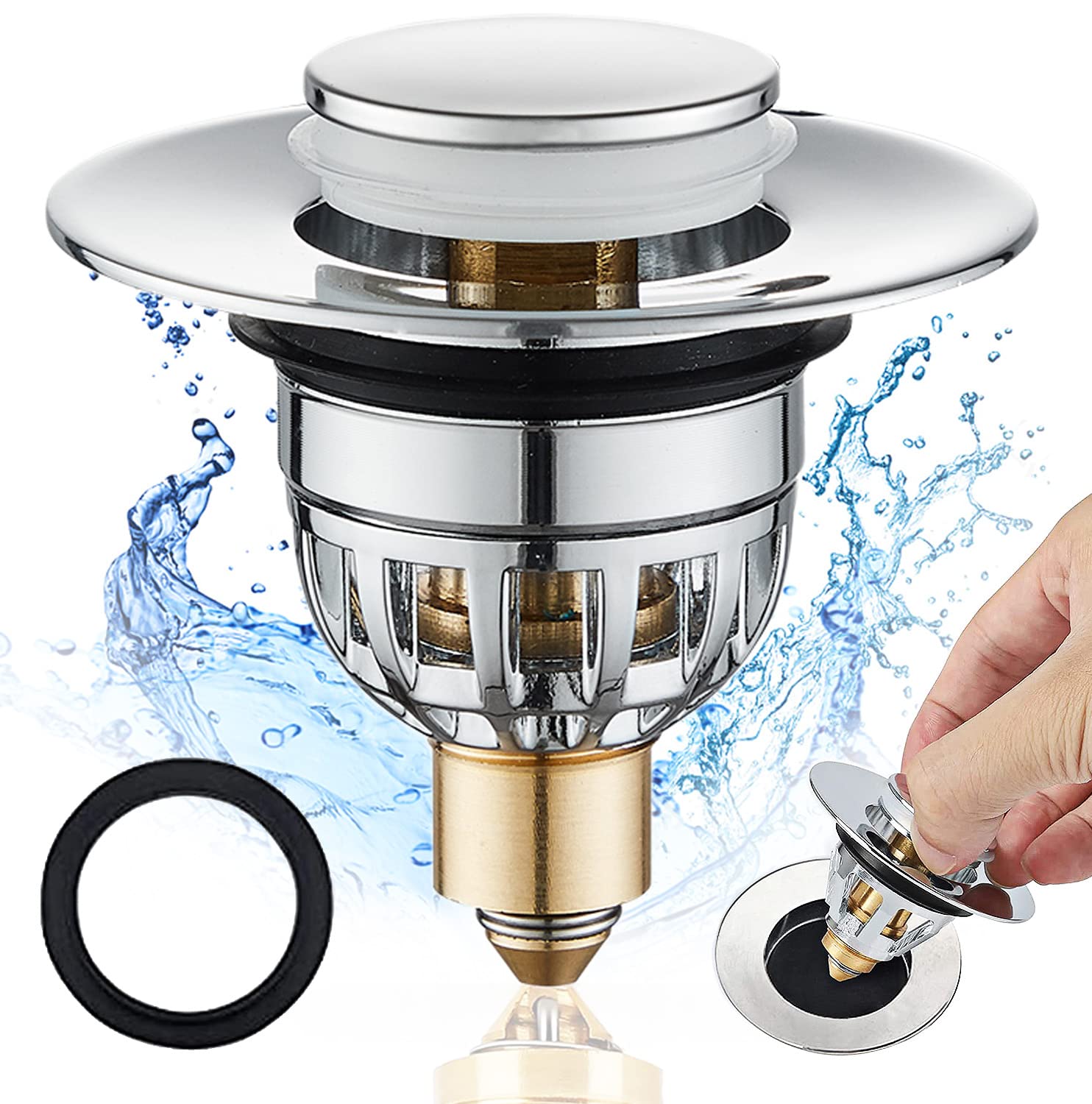 Tomario Sink Plugs Bathroom Plug, Stainless Steel Bathroom Basin Plug Pop Up Plu