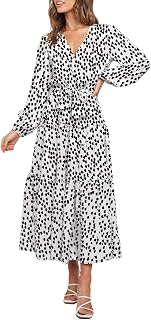PRETTYGARDEN Womens Spring Long Sleeve Wrap V Neck Ruffle Floral Maxi Dress Casual Tie Waist Boho Chiffon Flowy Long Dresses