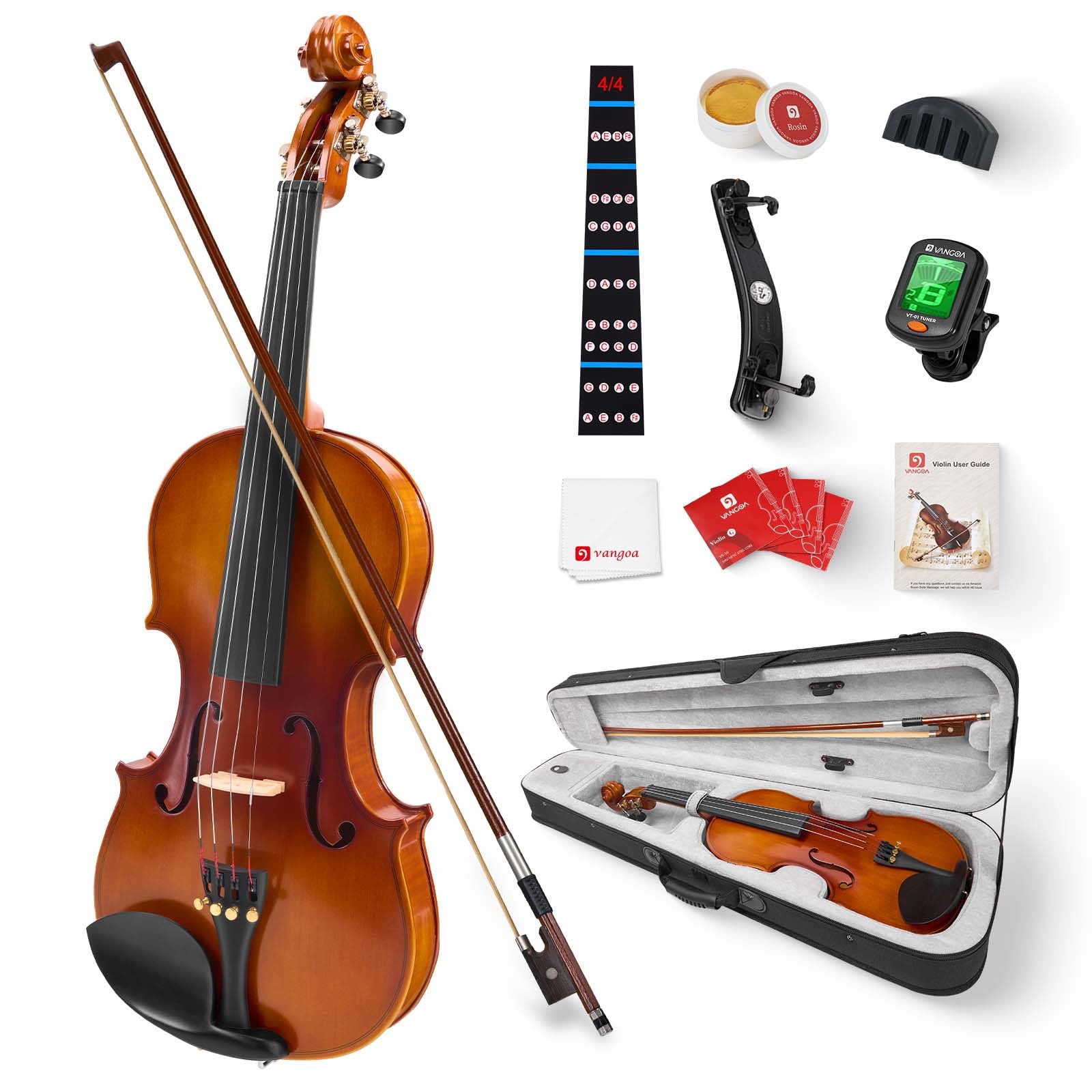 Vangoa Violin 4/4 Full Size Set, Handcrafted Entry Level Acoustic Violin Set wit