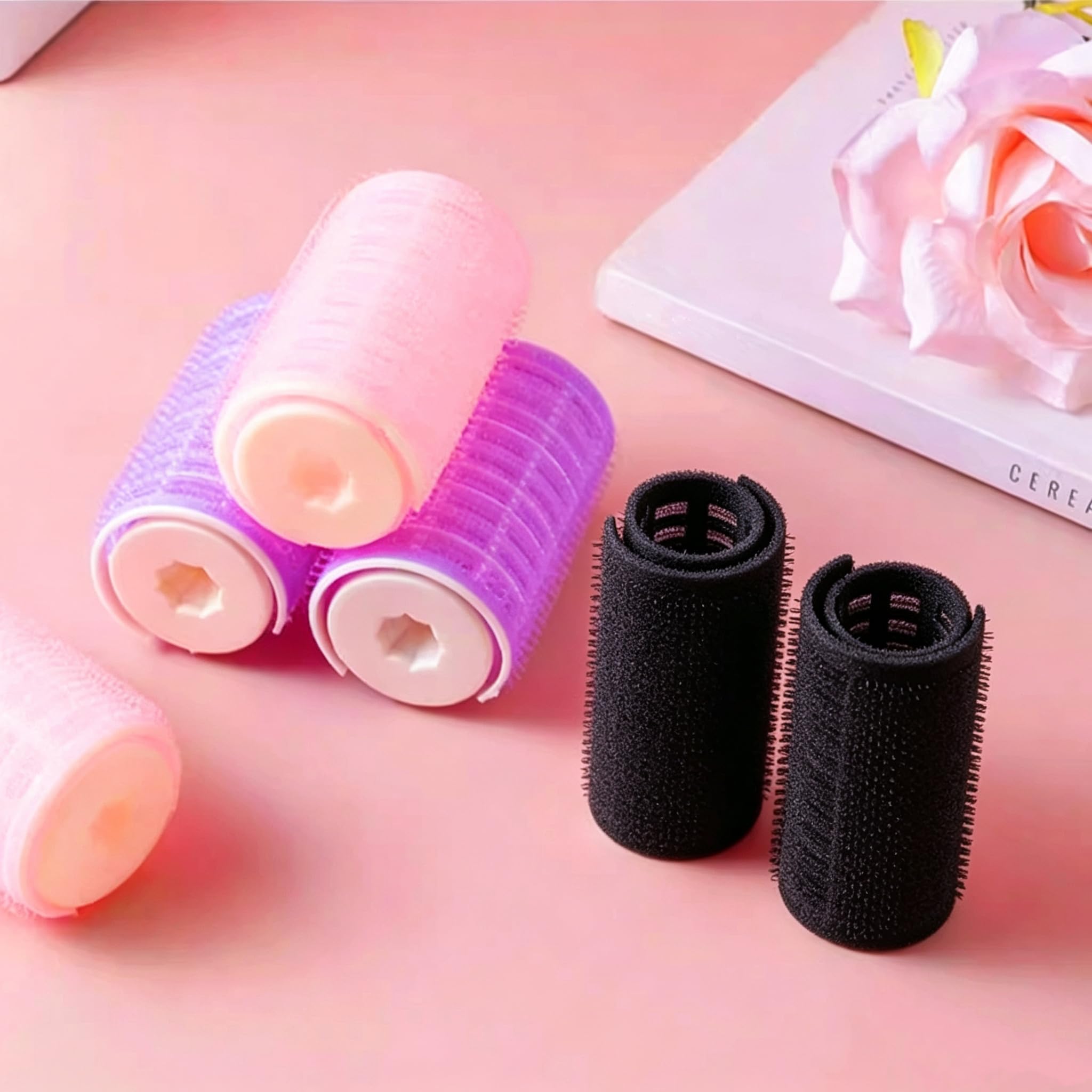 2pack Hair Rollers Double-Layer Self Grip- Heatless Self-Hold Curlers black Smal