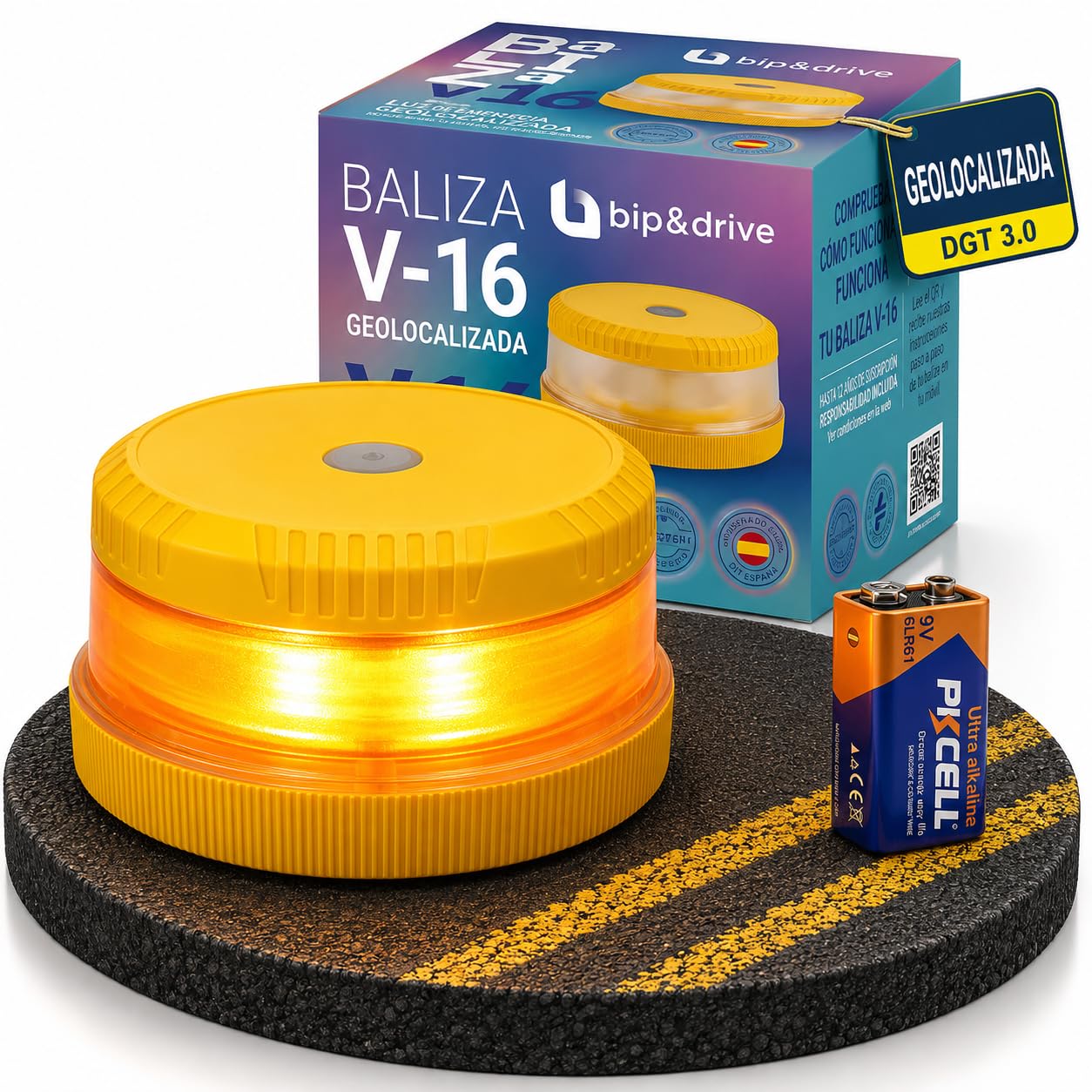 Beacon V16 Approved DGT with Geolocation | Emergency Light Car LED 360° 1 km | C