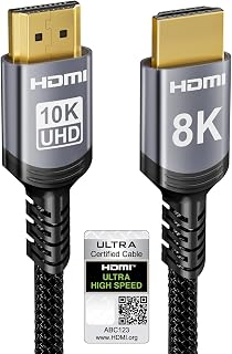 Sniokco 10K 8K 4K HDMI 2.1 Cable 2M Certified 48Gbps Ultra High Speed HDMI® | Support 0.01ms 4K 240Hz 165Hz 120Hz 8K 60Hz eARC Netflix HDCP 2.3 2.2 DTS:X HDR10+ TV Laptop Monitor Projector Roku Sky-Q