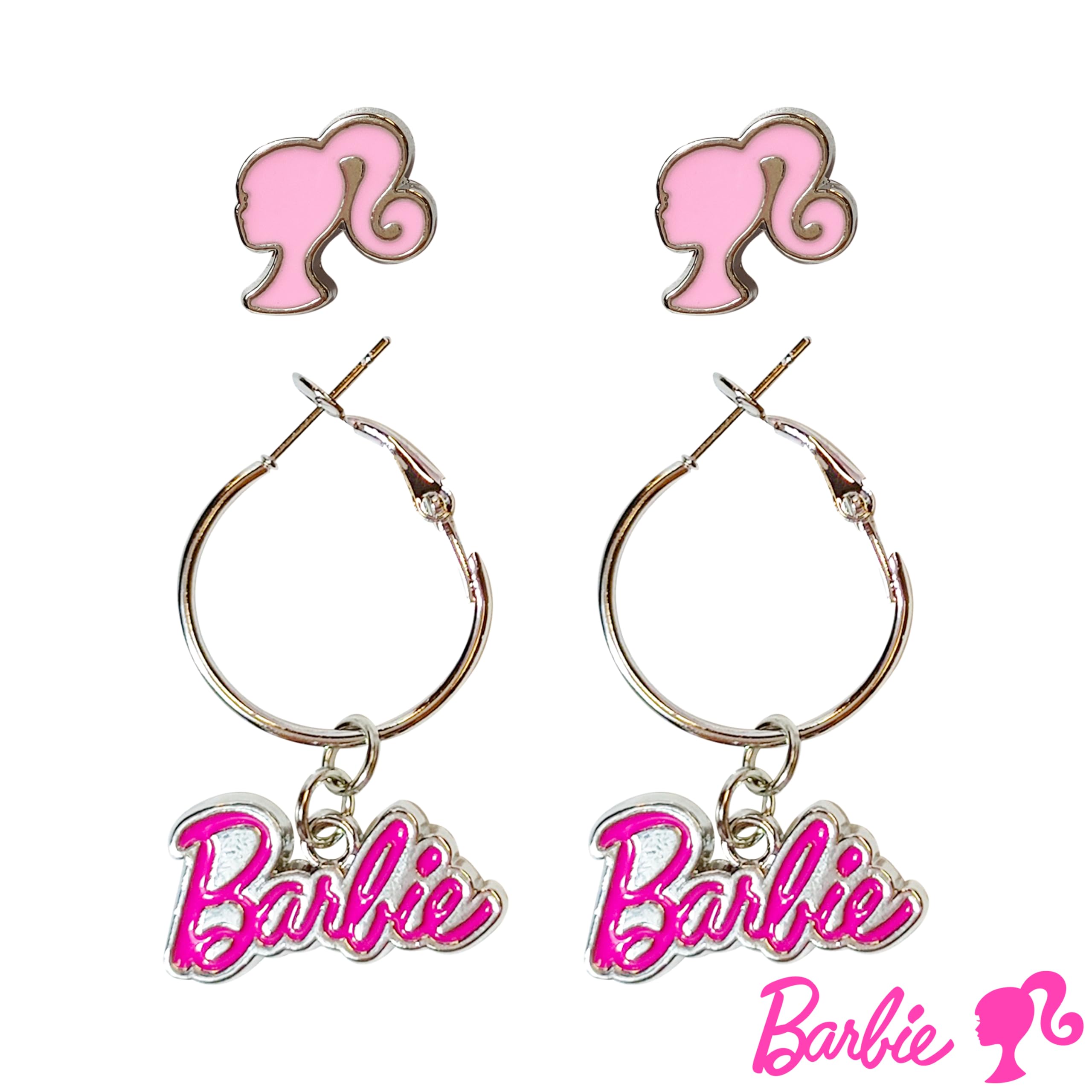 LUV HER Barbie Hypoallergenic Earrings for Girls - Hot Pink Stud Earrings & Fish