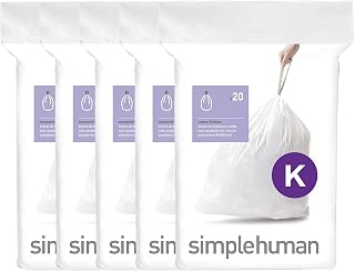 simplehuman Code K 100 Count, Dispenser Pack Custom Fit Liners, Drawstring Trash Bags, 35-45L / 9-12 Gallons, White