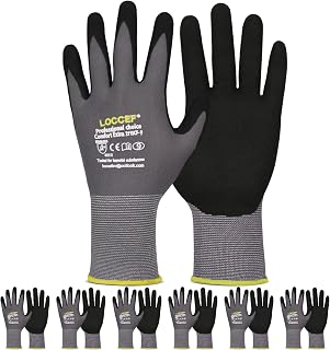 LOCCEF MicroFoam Nitrile Coated Safety Work Gloves | Breathable seamless liner, unisex fit for men women, for DIY, gardening, warehousing general work