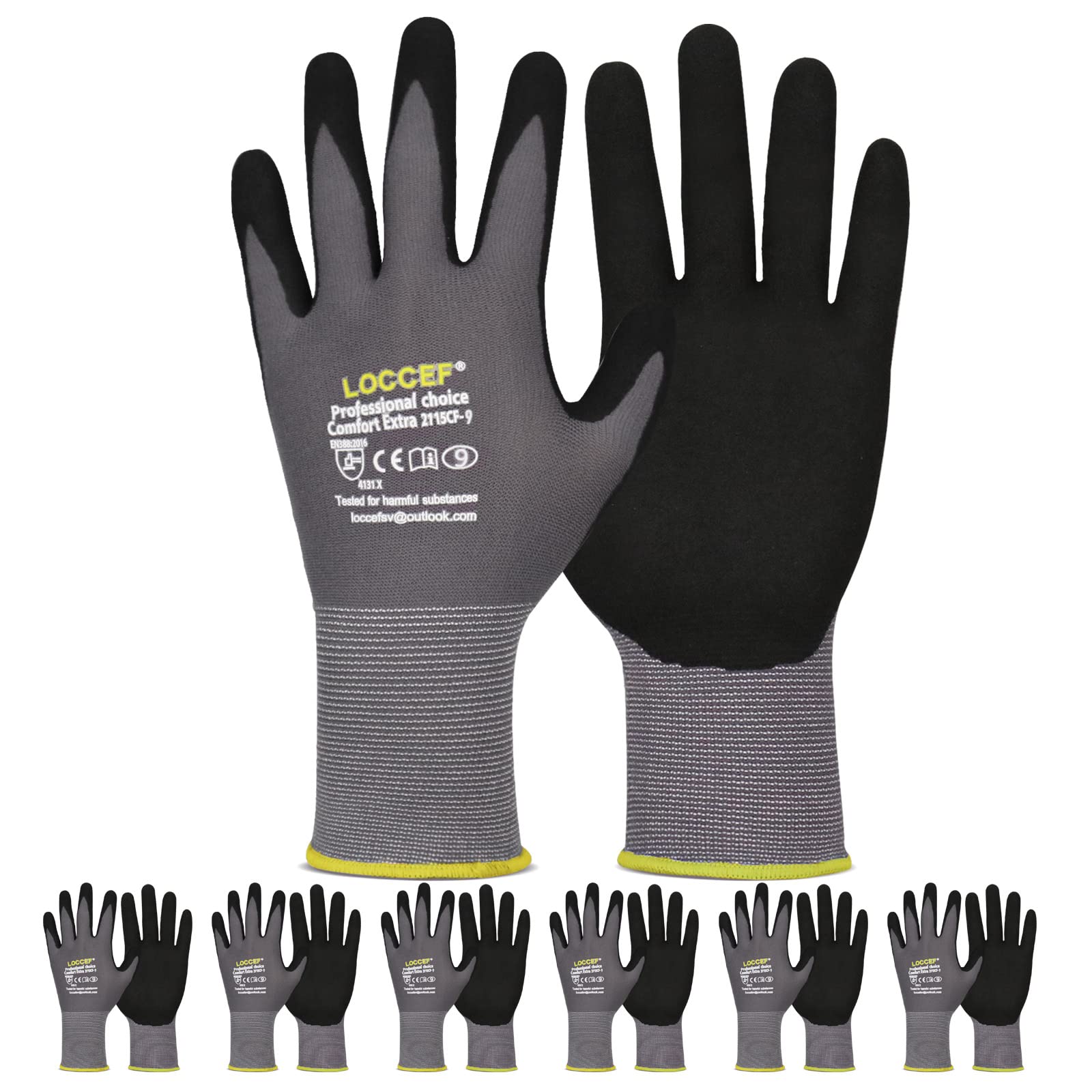 LOCCEF MicroFoam Nitrile Coated Safety Work Gloves | Breathable seamless liner, 