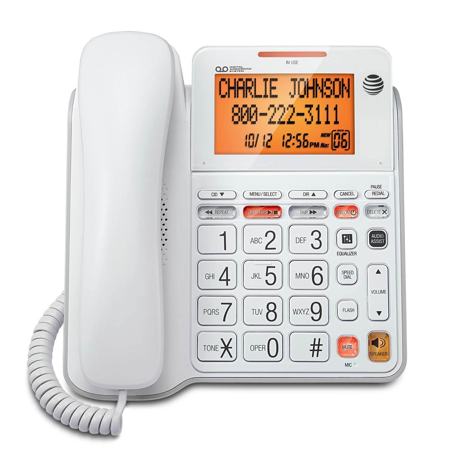 AT&T CL4940 Corded Phone with Digital Answering System, Caller ID, Large Tilt Di