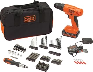 BLACK+DECKER 20V MAX* POWERCONNECT Cordless Drill Driver Kit with Drill Bit Set and Sockets, 100 pc. Tool Kit for Home, Battery and Charger Included, Orange (BDC120VA100)