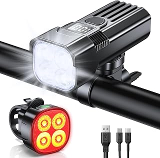 Mohard Front and Rear Bike Light, [2000LM Super Bright & 4+7 Modes] | [LED Display Battery] Rechargeable Bicycle Light 3000 mAh, Waterproof IP65 Bicycle Light, Rear Light Bicycle Headlight for