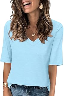 Minetom Women T Shirt V Neck Casual Half Sleeve Basic Summer T Shirts